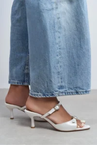 Nisantasi Shoes Calista Pearl Satin Hair Clip Detailed Pointed toe Women Heels Slippers - Image 9
