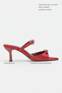 Nisantasi Shoes Calista Red Satin Hair Clip Detailed Pointed toe Women Heels Slippers - Image 3