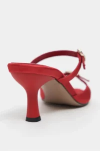 Nisantasi Shoes Calista Red Satin Hair Clip Detailed Pointed toe Women Heels Slippers - Image 5