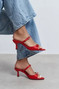 Nisantasi Shoes Calista Red Satin Hair Clip Detailed Pointed toe Women Heels Slippers - Image 7