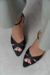Nisantasi Shoes MONICA Black Satin Bilek Belt Detailed Women Thin Heels Shoes - Image 2