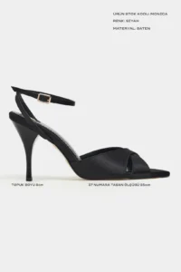 Nisantasi Shoes MONICA Black Satin Bilek Belt Detailed Women Thin Heels Shoes - Image 3