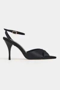 Nisantasi Shoes MONICA Black Satin Bilek Belt Detailed Women Thin Heels Shoes - Image 4