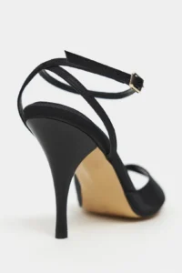 Nisantasi Shoes MONICA Black Satin Bilek Belt Detailed Women Thin Heels Shoes - Image 6