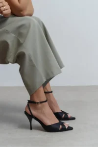 Nisantasi Shoes MONICA Black Satin Bilek Belt Detailed Women Thin Heels Shoes - Image 7