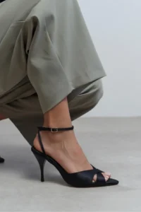 Nisantasi Shoes MONICA Black Satin Bilek Belt Detailed Women Thin Heels Shoes - Image 9