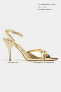 Nisantasi Shoes MONICA Gold Metallic Bilek Belt Detailed Women Thin Heels Shoes - Image 2