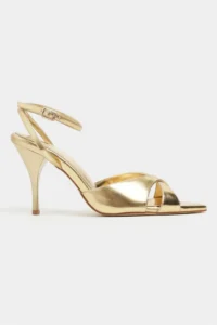 Nisantasi Shoes MONICA Gold Metallic Bilek Belt Detailed Women Thin Heels Shoes - Image 3