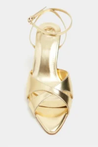 Nisantasi Shoes MONICA Gold Metallic Bilek Belt Detailed Women Thin Heels Shoes - Image 4