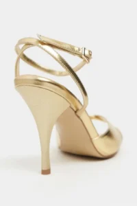 Nisantasi Shoes MONICA Gold Metallic Bilek Belt Detailed Women Thin Heels Shoes - Image 5