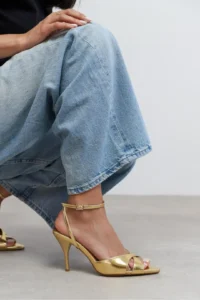 Nisantasi Shoes MONICA Gold Metallic Bilek Belt Detailed Women Thin Heels Shoes - Image 7