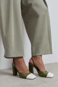 Nisantasi Shoes Solea Khaki MATTE WHITE Toe Detailed Back Elastic Thick Heels Women Shoes - Image 2