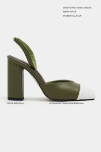 Nisantasi Shoes Solea Khaki MATTE WHITE Toe Detailed Back Elastic Thick Heels Women Shoes - Image 3