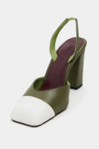 Nisantasi Shoes Solea Khaki MATTE WHITE Toe Detailed Back Elastic Thick Heels Women Shoes - Image 4