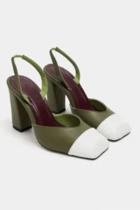 Nisantasi Shoes Solea Khaki MATTE WHITE Toe Detailed Back Elastic Thick Heels Women Shoes - Image 6