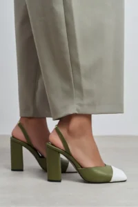 Nisantasi Shoes Solea Khaki MATTE WHITE Toe Detailed Back Elastic Thick Heels Women Shoes - Image 7