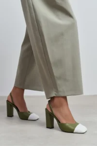 Nisantasi Shoes Solea Khaki MATTE WHITE Toe Detailed Back Elastic Thick Heels Women Shoes - Image 8