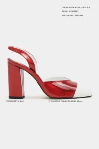 Nisantasi Shoes Solea Red Patent WHITE Toe Detailed Back Elastic Thick Heels Women Shoes - Image 2