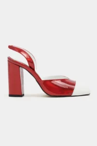 Nisantasi Shoes Solea Red Patent WHITE Toe Detailed Back Elastic Thick Heels Women Shoes - Image 3
