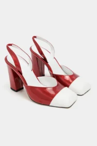 Nisantasi Shoes Solea Red Patent WHITE Toe Detailed Back Elastic Thick Heels Women Shoes - Image 6