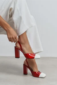 Nisantasi Shoes Solea Red Patent WHITE Toe Detailed Back Elastic Thick Heels Women Shoes - Image 7
