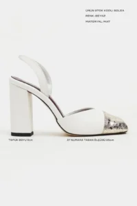 Nisantasi Shoes Solea WHITE MATTE Gold Toe Detailed Back Elastic Thick Heels Women Shoes - Image 2