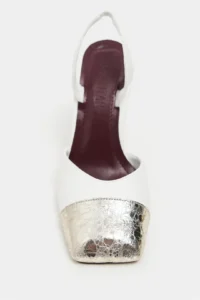 Nisantasi Shoes Solea WHITE MATTE Gold Toe Detailed Back Elastic Thick Heels Women Shoes - Image 4