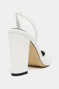 Nisantasi Shoes Solea WHITE MATTE Gold Toe Detailed Back Elastic Thick Heels Women Shoes - Image 5