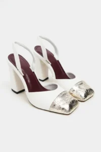 Nisantasi Shoes Solea WHITE MATTE Gold Toe Detailed Back Elastic Thick Heels Women Shoes - Image 6