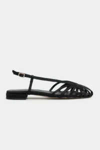 Nisantasi Shoes Leny Black Satin Piped 1-2 Cm Thick Heels Women Sandals Flats