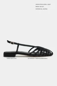 Nisantasi Shoes Leny Black Satin Piped 1-2 Cm Thick Heels Women Sandals Flats - Image 2