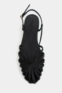 Nisantasi Shoes Leny Black Satin Piped 1-2 Cm Thick Heels Women Sandals Flats - Image 3