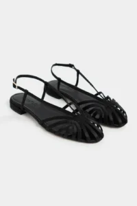 Nisantasi Shoes Leny Black Satin Piped 1-2 Cm Thick Heels Women Sandals Flats - Image 4