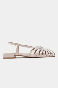 Nisantasi Shoes Leny Dark BEIGE Satin Piped 1-2 Cm Thick Heels Women Sandals Flats
