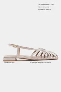 Nisantasi Shoes Leny Dark BEIGE Satin Piped 1-2 Cm Thick Heels Women Sandals Flats - Image 3