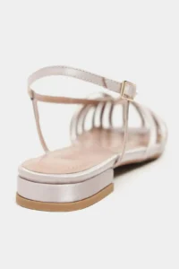 Nisantasi Shoes Leny Dark BEIGE Satin Piped 1-2 Cm Thick Heels Women Sandals Flats - Image 5