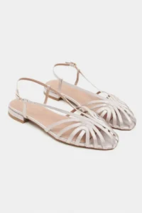 Nisantasi Shoes Leny Dark BEIGE Satin Piped 1-2 Cm Thick Heels Women Sandals Flats - Image 6