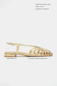 Nisantasi Shoes Leny Gold Metallic Piped 1-2 Cm Thick Heels Women Sandals Flats - Image 2