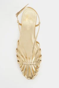 Nisantasi Shoes Leny Gold Metallic Piped 1-2 Cm Thick Heels Women Sandals Flats - Image 3