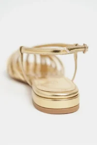 Nisantasi Shoes Leny Gold Metallic Piped 1-2 Cm Thick Heels Women Sandals Flats - Image 4