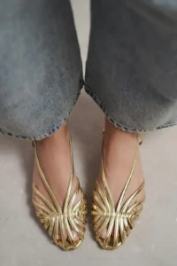 Nisantasi Shoes Leny Gold Metallic Piped 1-2 Cm Thick Heels Women Sandals Flats - Image 7