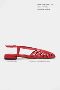 Nisantasi Shoes Leny Red Satin Piped 1-2 Cm Thick Heels Women Sandals Flats - Image 2