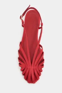Nisantasi Shoes Leny Red Satin Piped 1-2 Cm Thick Heels Women Sandals Flats - Image 3