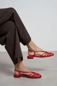 Nisantasi Shoes Leny Red Satin Piped 1-2 Cm Thick Heels Women Sandals Flats - Image 7