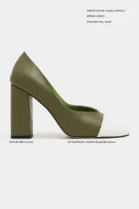 Nisantasi Shoes Emily Khaki MATTE WHITE Toe Detailed Back Closed Thick Heels Women Shoes - Image 2