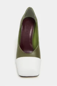 Nisantasi Shoes Emily Khaki MATTE WHITE Toe Detailed Back Closed Thick Heels Women Shoes - Image 4