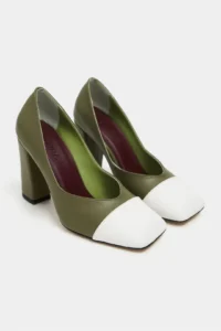 Nisantasi Shoes Emily Khaki MATTE WHITE Toe Detailed Back Closed Thick Heels Women Shoes - Image 6