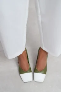 Nisantasi Shoes Emily Khaki MATTE WHITE Toe Detailed Back Closed Thick Heels Women Shoes - Image 9