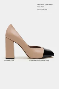 Nisantasi Shoes Emily Nude MATTE Black Toe Detailed Back Closed Thick Heels Women Shoes - Image 2