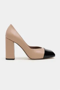 Nisantasi Shoes Emily Nude MATTE Black Toe Detailed Back Closed Thick Heels Women Shoes - Image 3